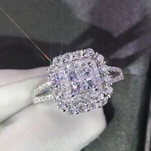 NEW Art Deco Silver Plated Crystal Studded Square Vintage Style Ring